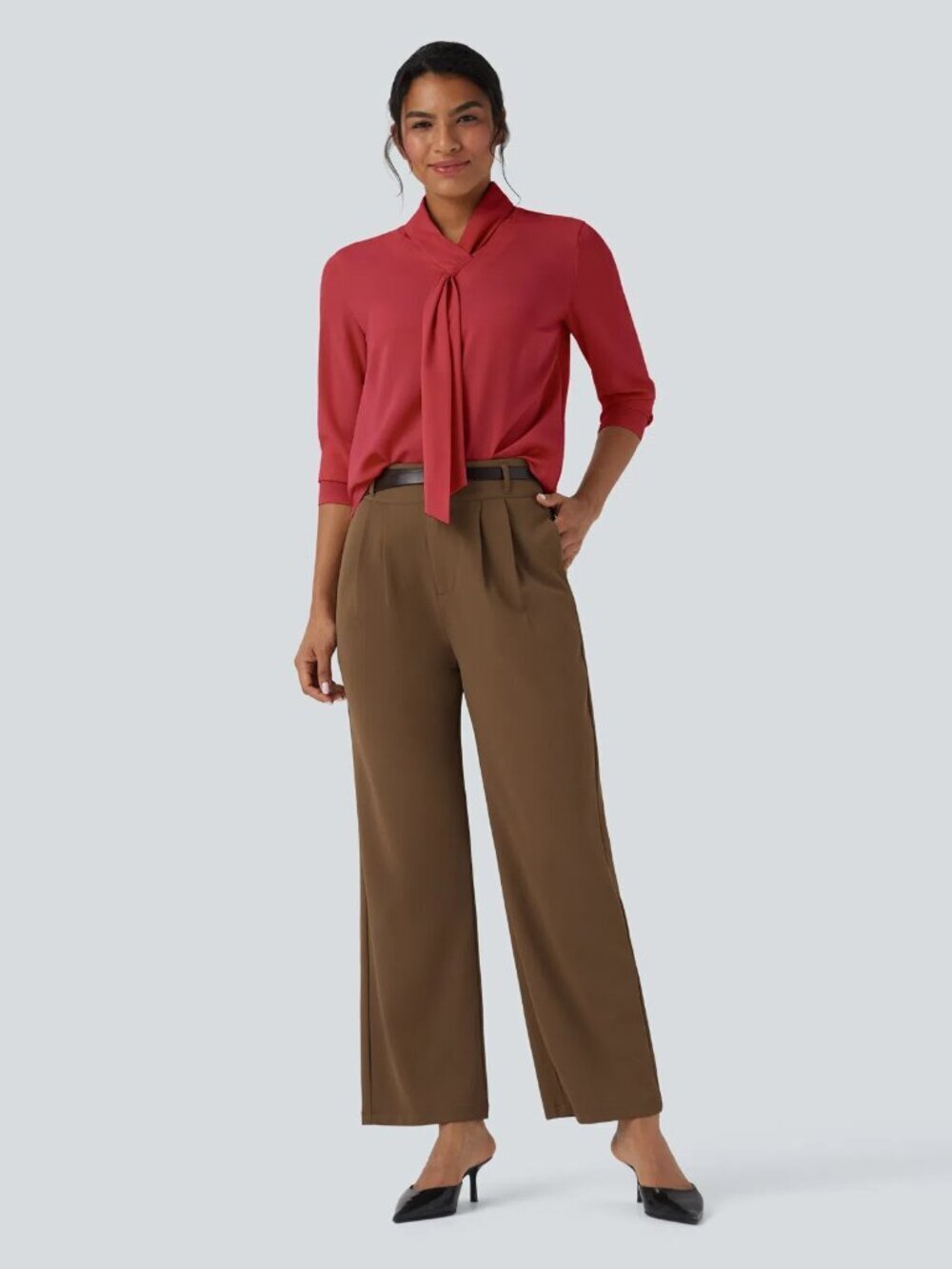 HALARA Scarf Neck Work Blouse - Red | XL | NWT - Picture 3 of 7